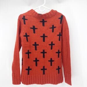 Glamorous burnt orange cross mock neck wool blend longline sweater fall size S